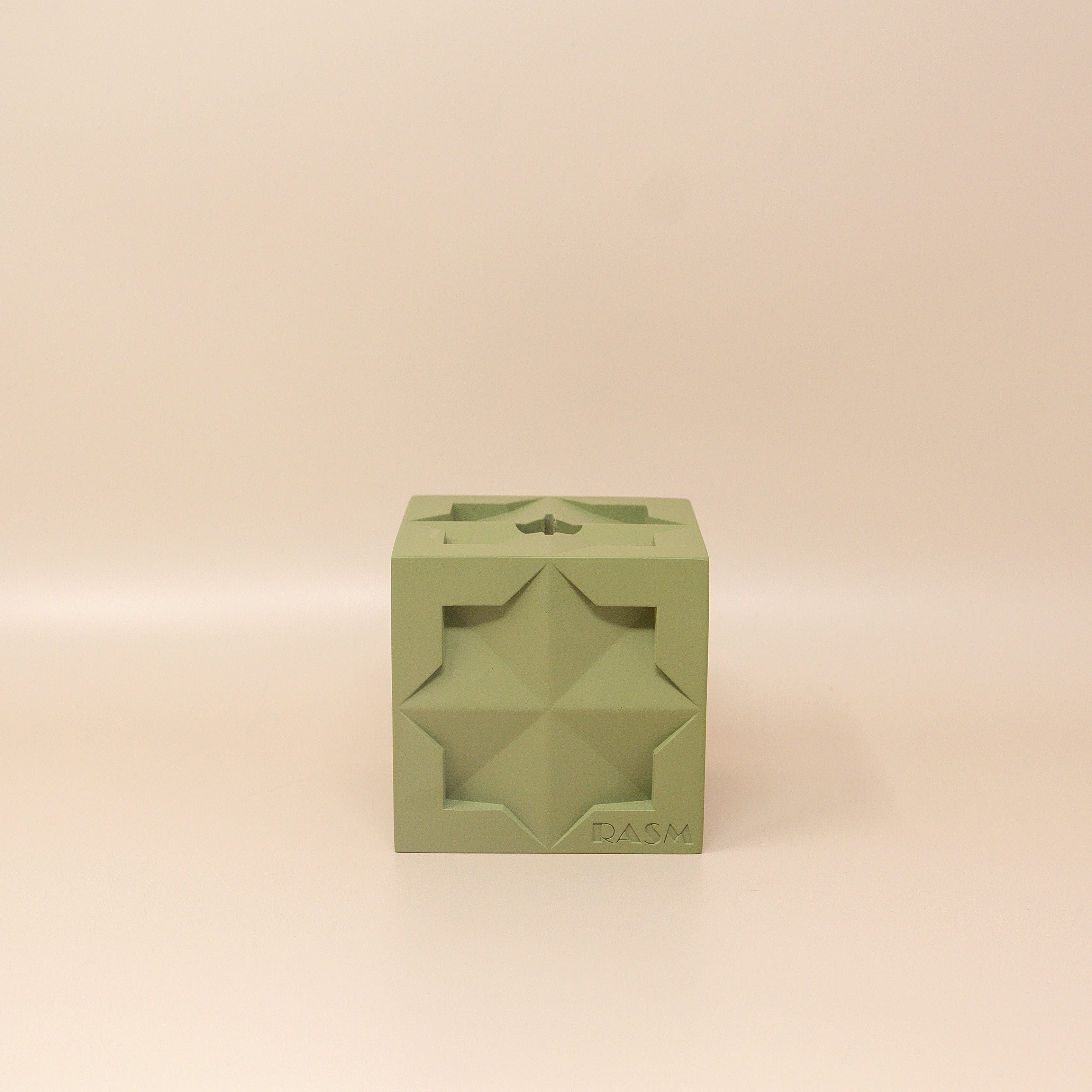 Islamic Geometric Base/Candle Holder - Cube/Green