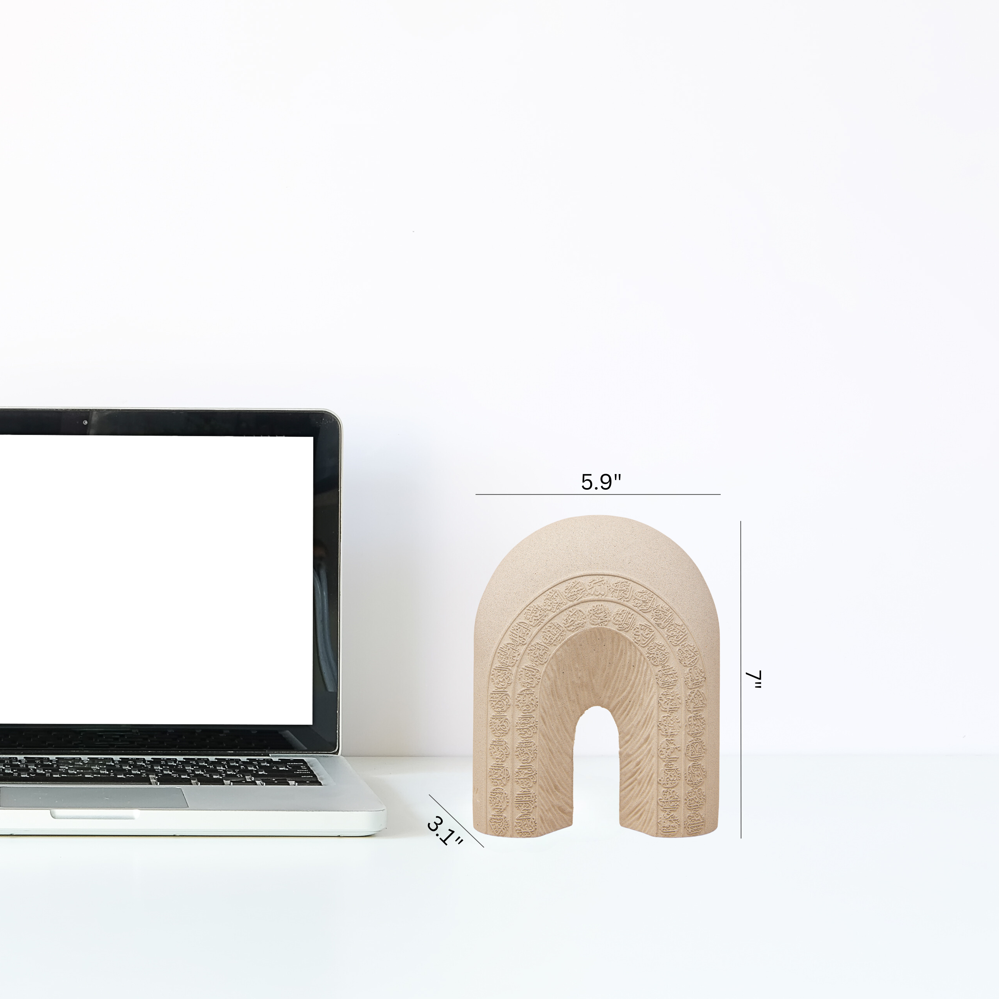 Calligraphy Arch Al-Asma-ul-Husna (Names of Allah) Base/ Sculpture Natural Beige