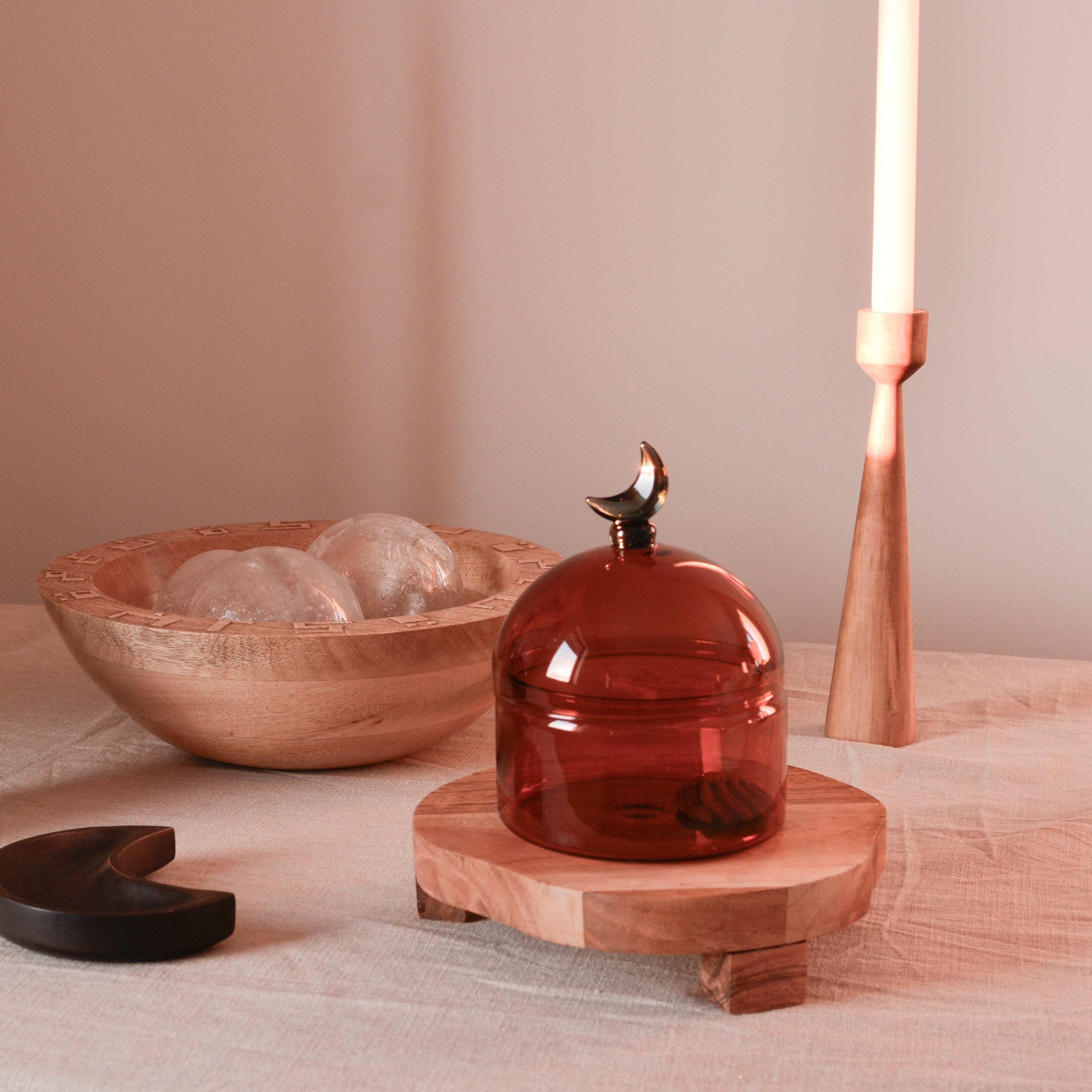Glass Moon Dome Jar - Caramel Amber