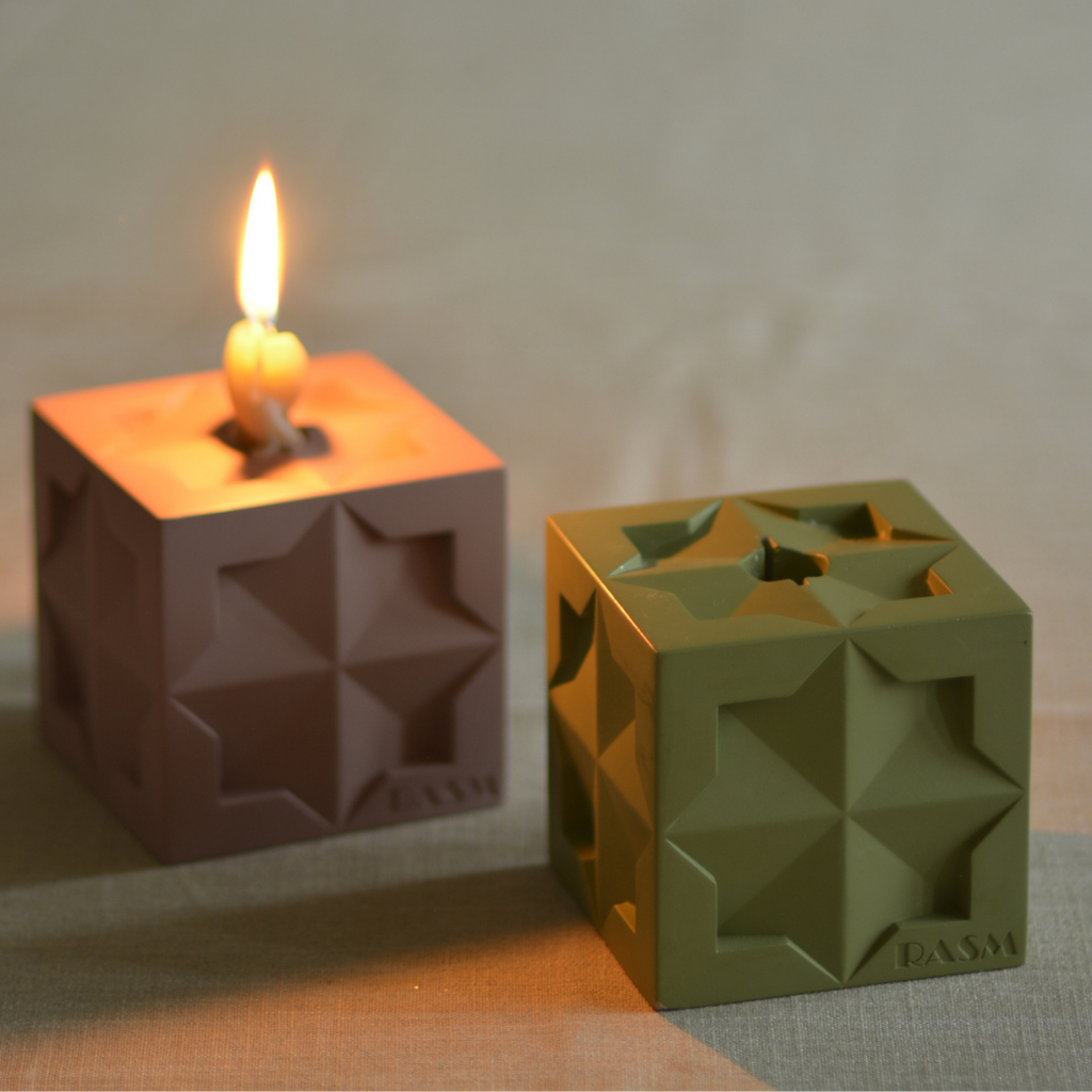 Islamic Geometric Base/Candle Holder - Cube/Green