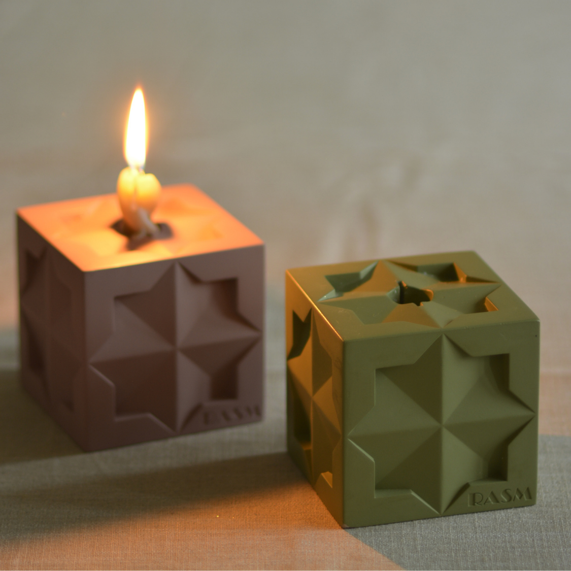 Islamic Geometric Base/Candle Holder - Cube/Green