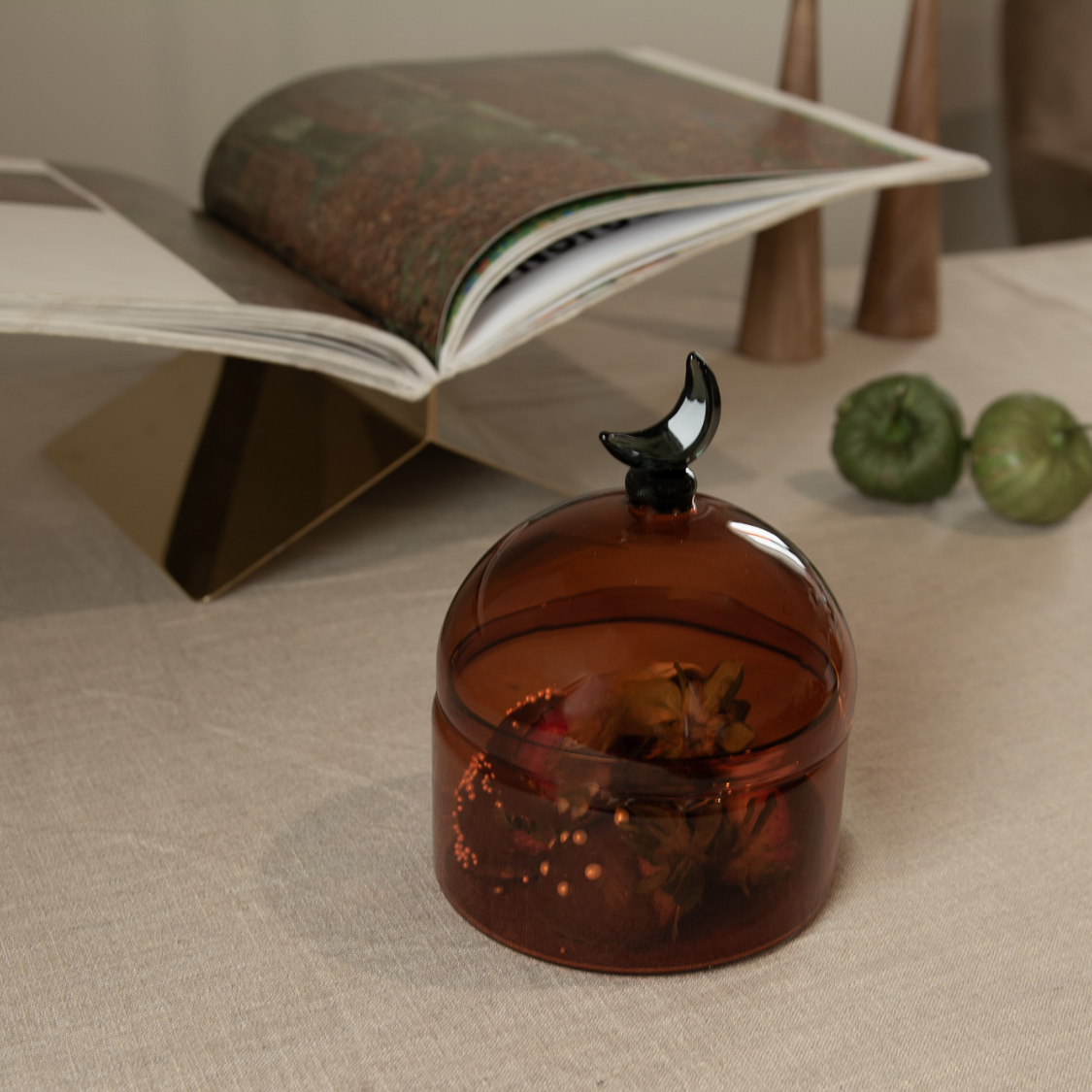 Glass Moon Dome Jar - Caramel Amber