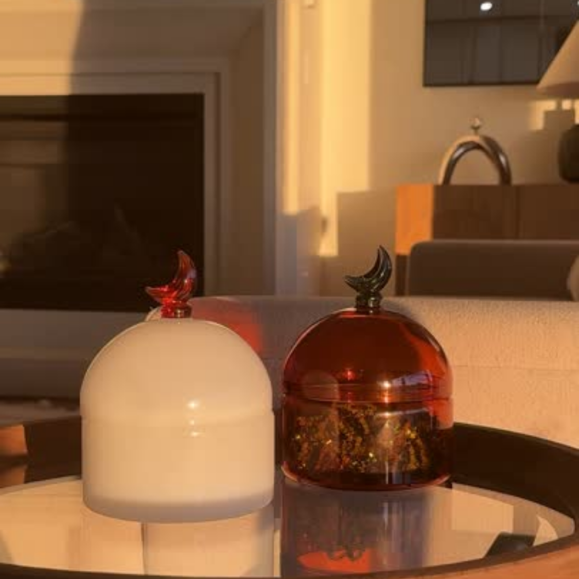 Glass Moon Dome Jar - Caramel Amber