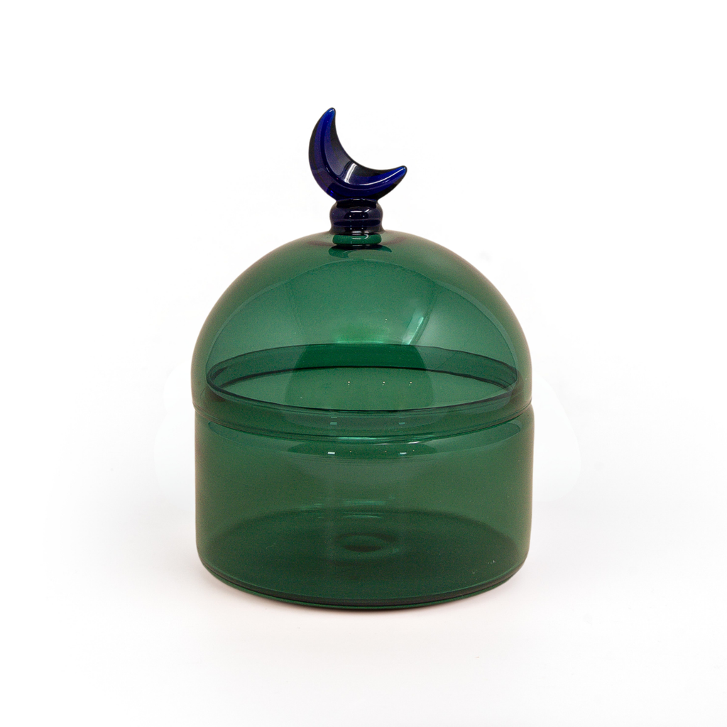 Glass Moon Dome Jar - Teal Luna