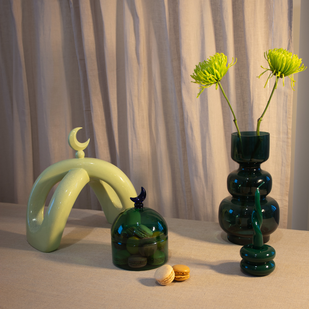 Glass Moon Dome Jar - Teal Luna