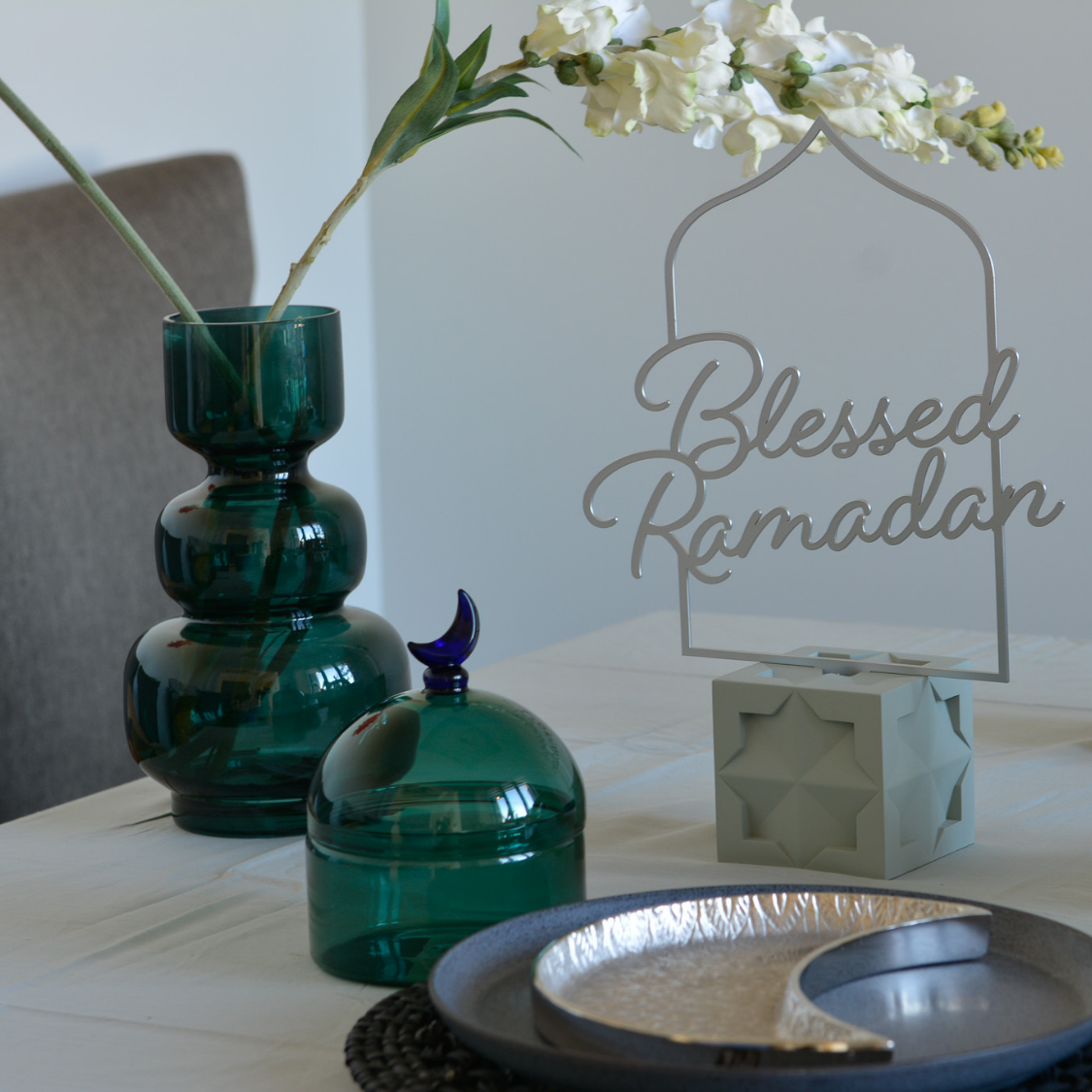 Glass Moon Dome Jar - Teal Luna