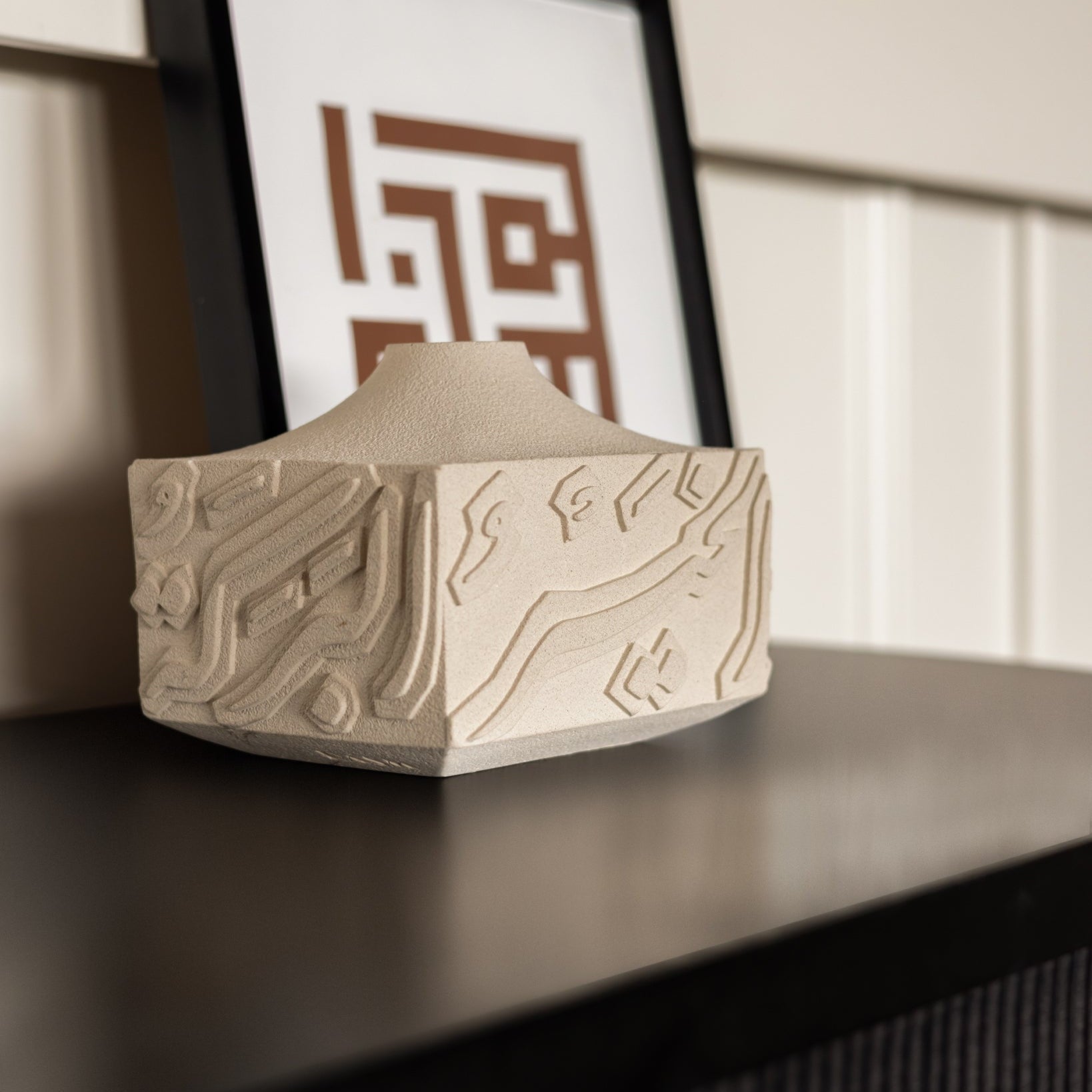 Artisan Calligraphy Base/Candle Holder Off-White